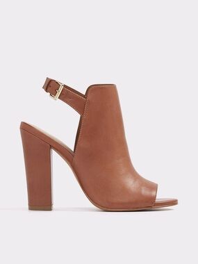 Aldo Women's Tan Leather Peep-Toe Block Heel Slingback Bootie Size 7.5